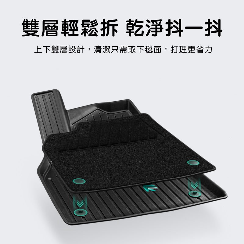 HALOBLK 黑洛 煥新版Model Y Juniper 雙層腳踏墊 / 前後行李箱墊+椅背墊四件組