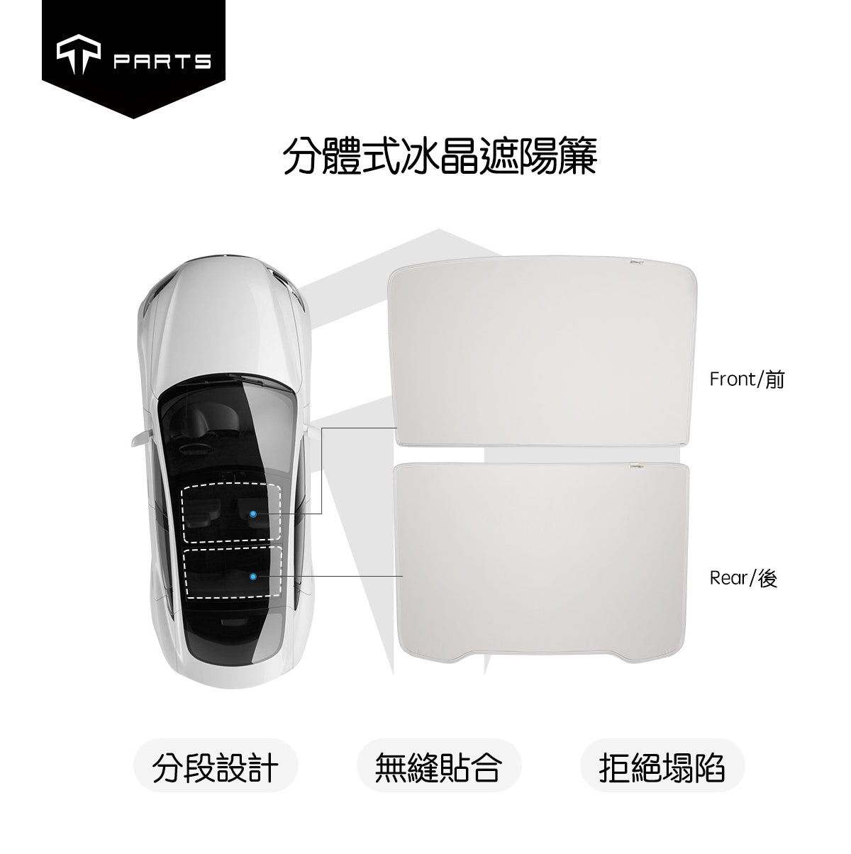 TPARTS 煥新版Model 3/Y 分體式冰晶遮陽簾/遮陽傘組合